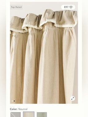 Anthropologie Ruffle Top Curtain Panel Beige Neutral Cotton 96x50 NWOT Unlined